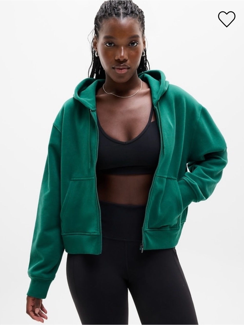 Athleta Forever Fleece Crop Full Zip Hoodie Viridian Green XL